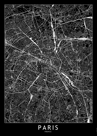 Paris Black Map