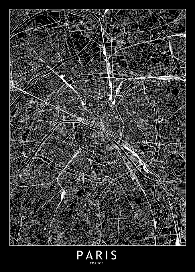 Paris Black Map