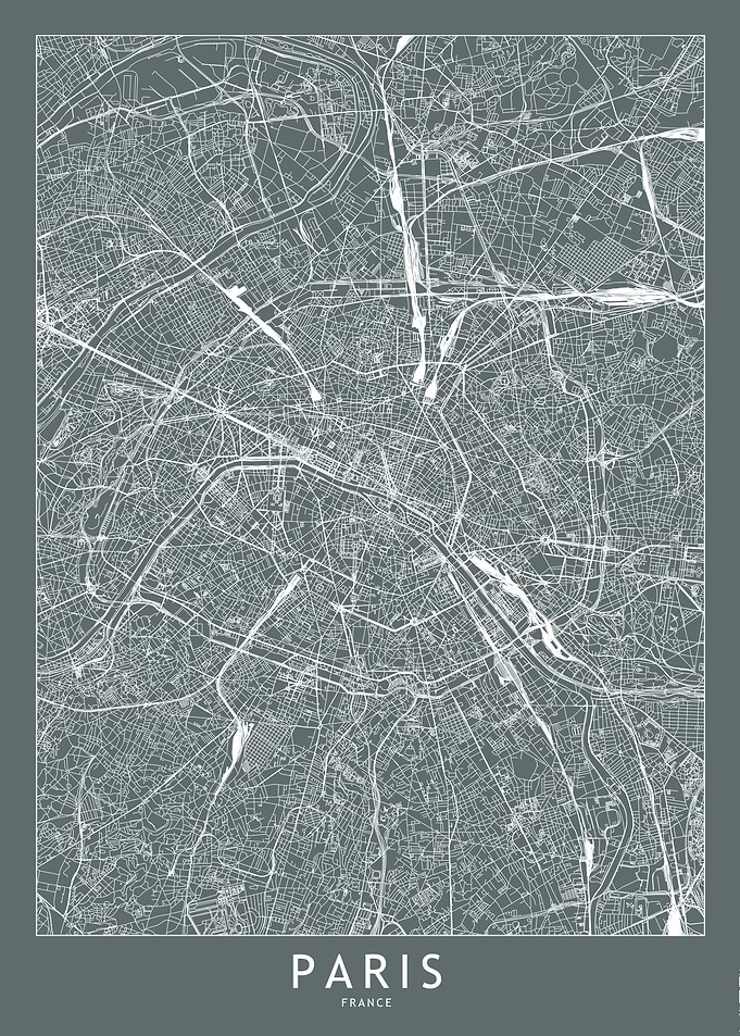 Paris Grey Map