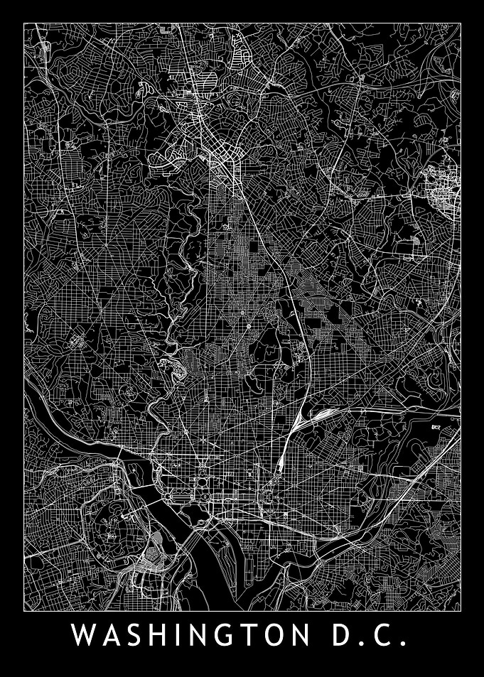 Washington DC Black Map