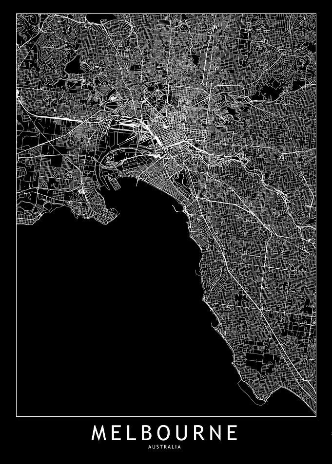 Melbourne Black Map