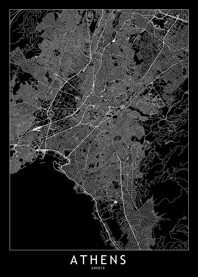 Athens Black Map
