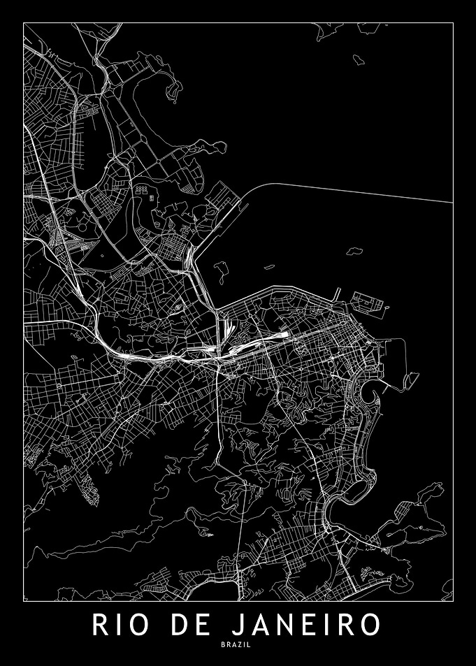 Rio De Janeiro Black Map