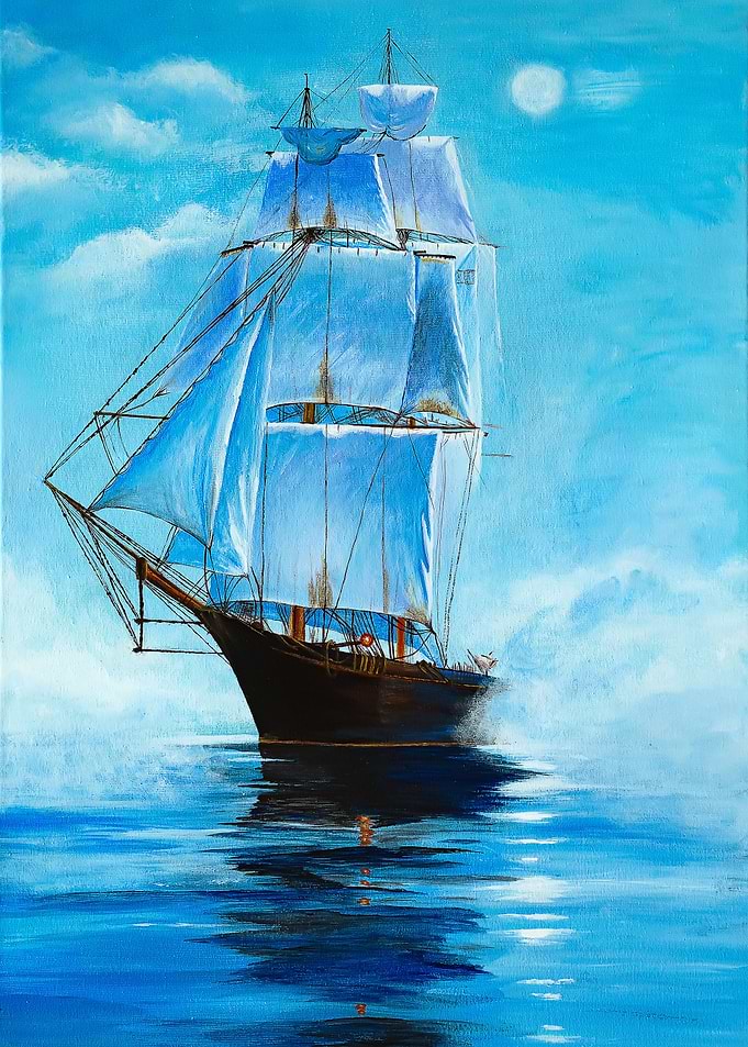 Ship in the fog floating