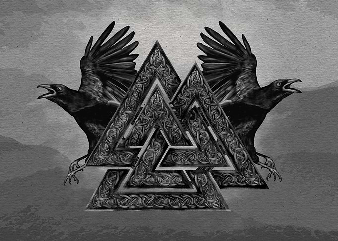 Valknut Symbol and Ravens