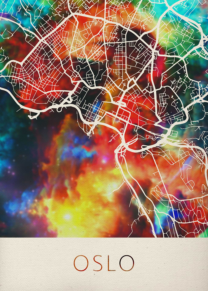 Oslo Watercolor Street Map