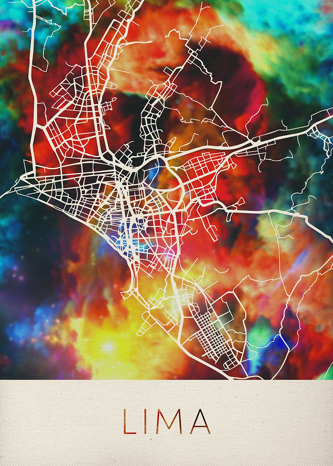 Lima Peru Watercolor Map