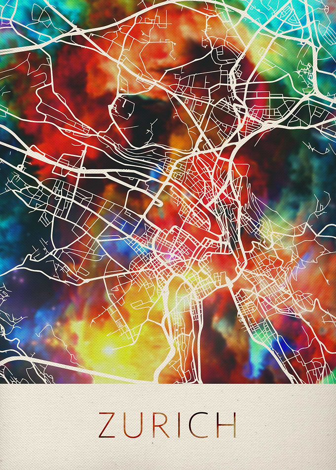 Zurich Watercolor City Map