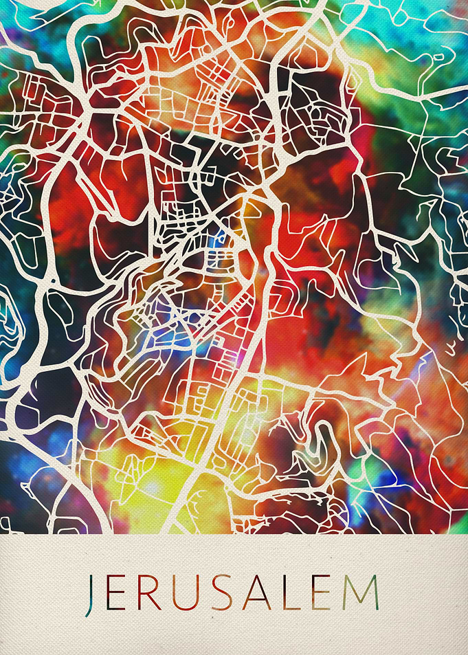 Jerusalem Watercolor Map