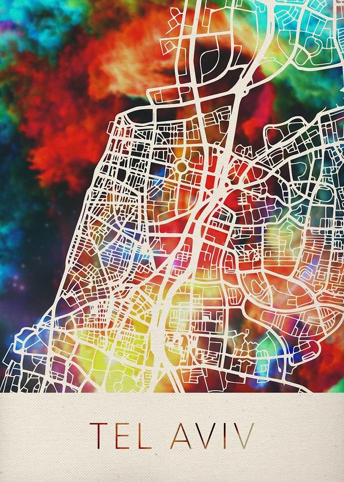Tel Aviv Watercolor Map