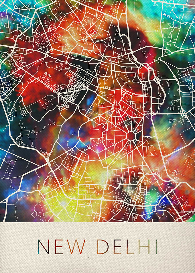 New Delhi Watercolor Map