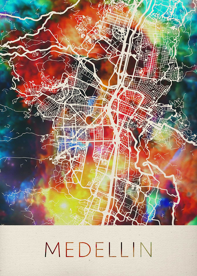 Medellin Watercolor Map