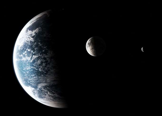 Earth Moon and Mars