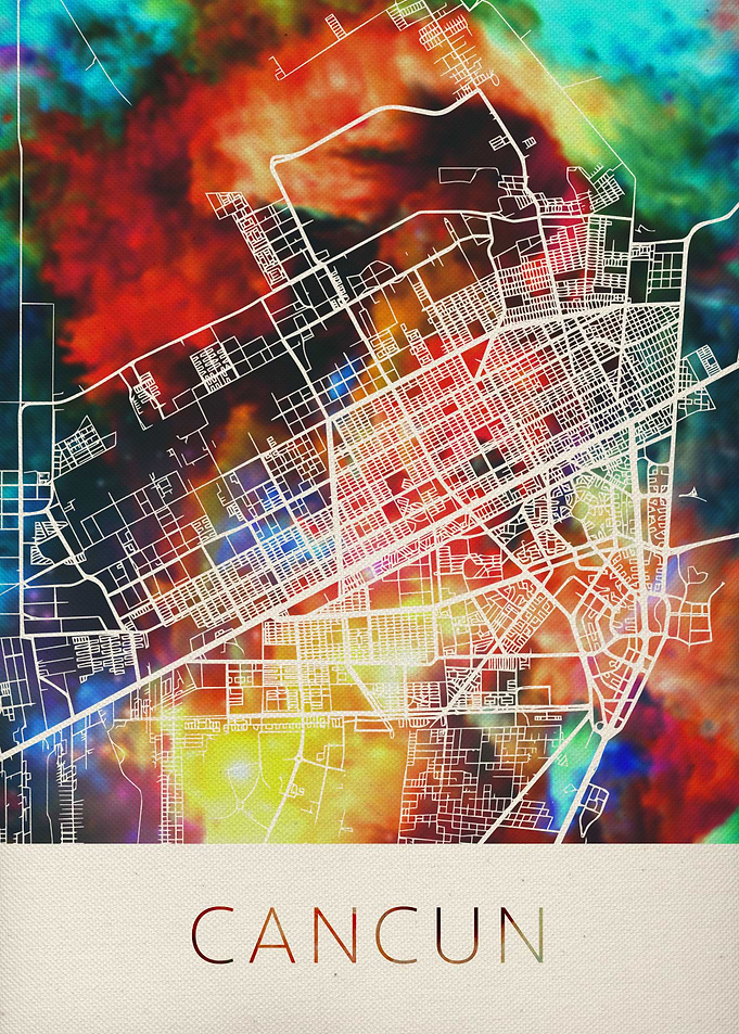 Cancun Watercolor City Map