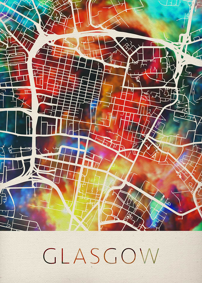 Glasgow Watercolor Map
