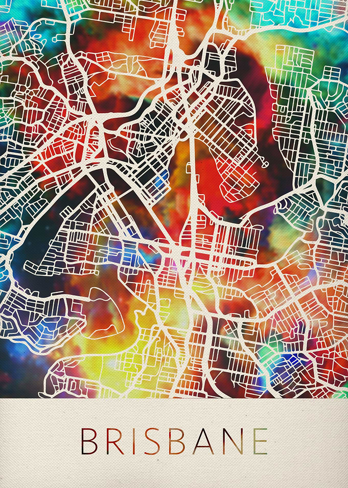 Brisbane Watercolor Map