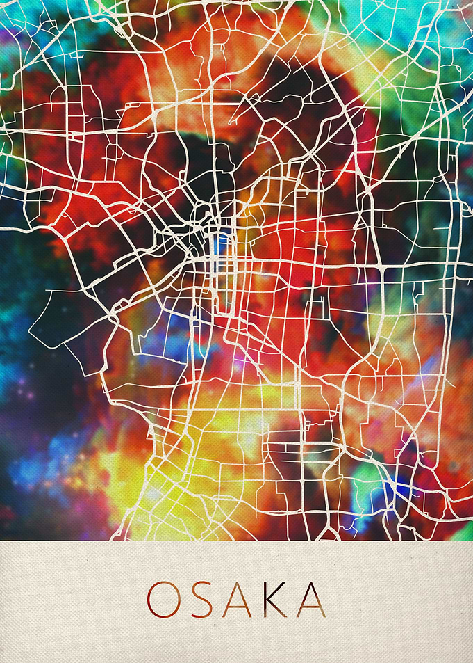 Osaka Watercolor City Map