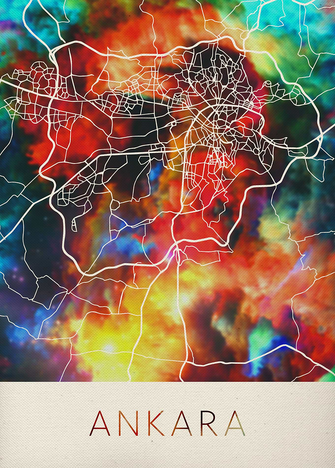 Ankara Watercolor City Map