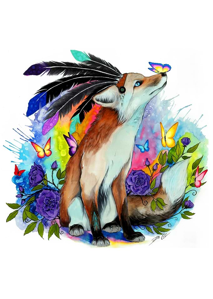 Little fox with butterfly