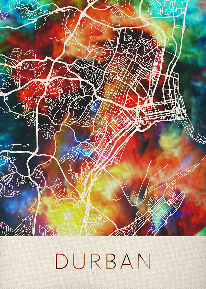 Durban Watercolor City Map