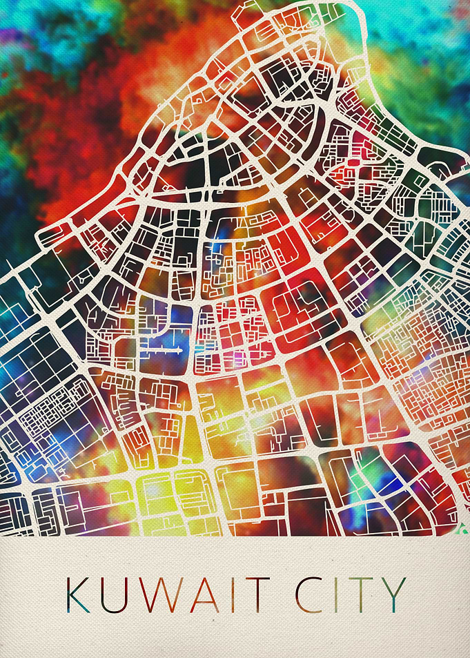 Kuwait City Watercolor Map