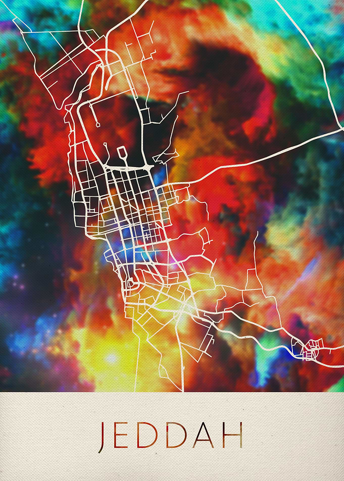 Jeddah Watercolor City Map