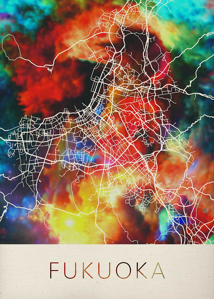 Fukuoka Watercolor Map