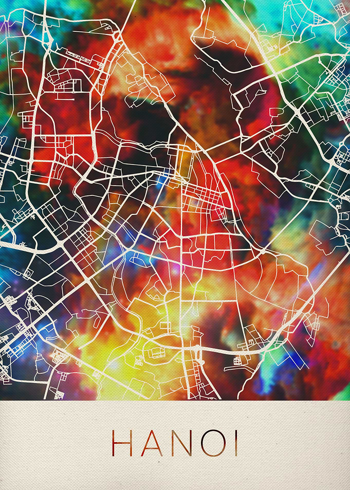 Hanoi Watercolor City Map
