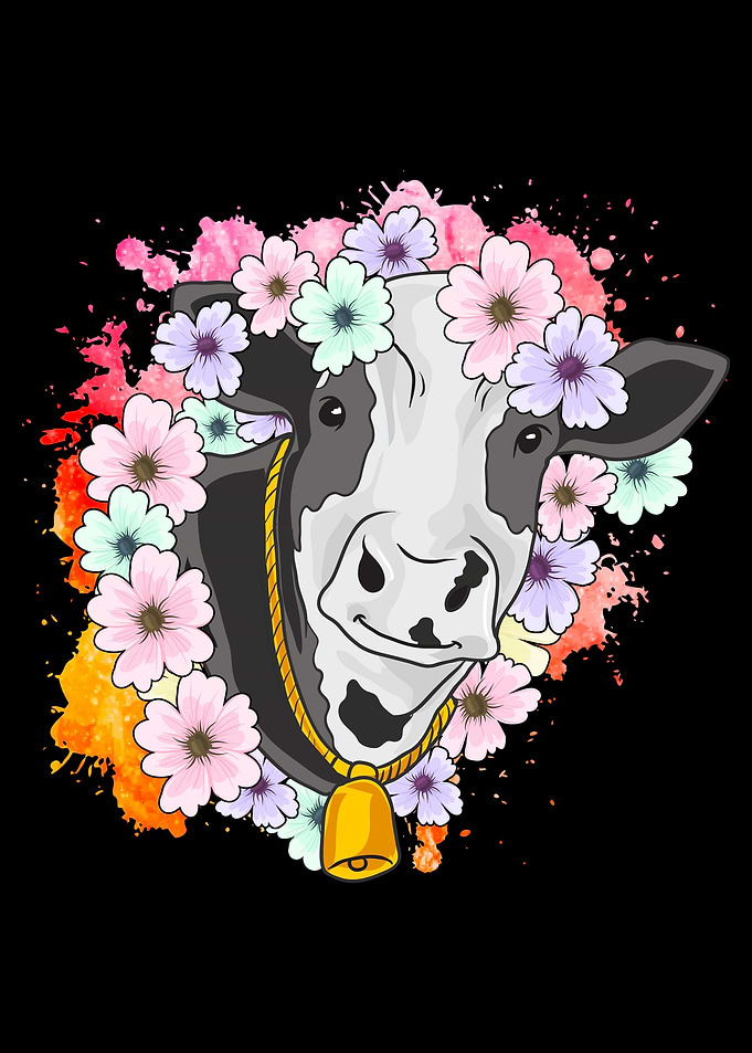 Cow Floral Farm Animal