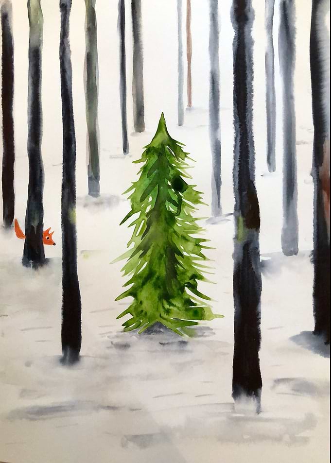 fox and fir tree