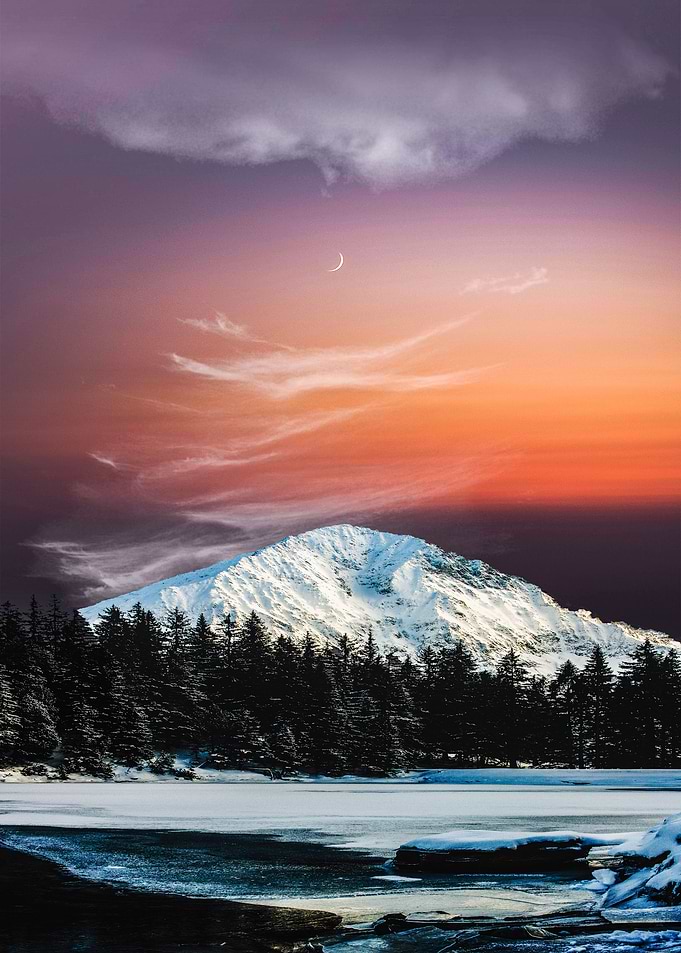 Moon and sunset