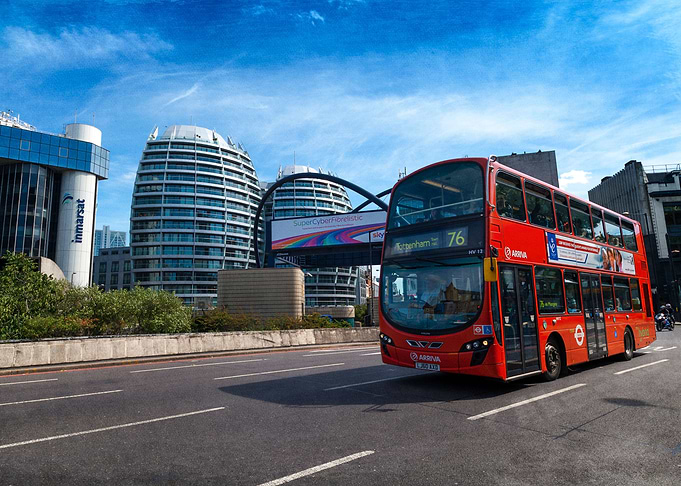 Modern red bus