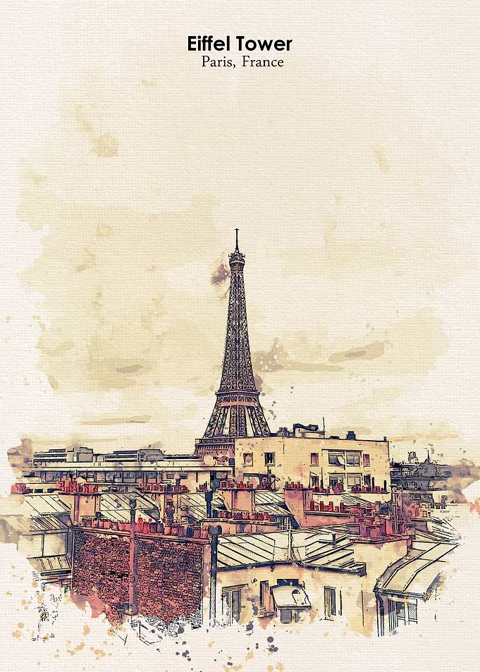Paris France Water Color