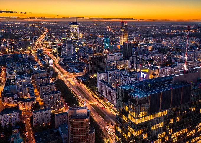 Warsaw late sunset