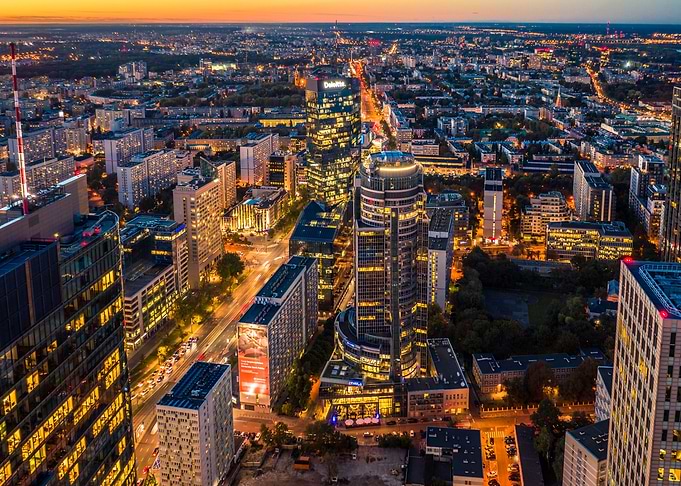 Warsaw late sunset