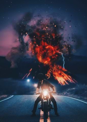 Biker watching eruption