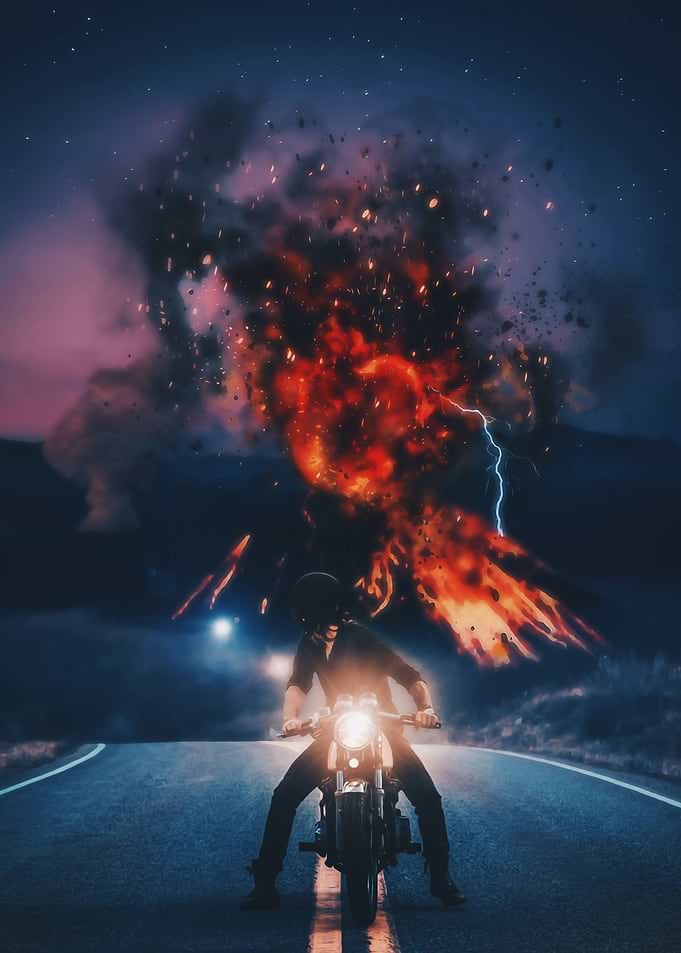 Biker watching eruption