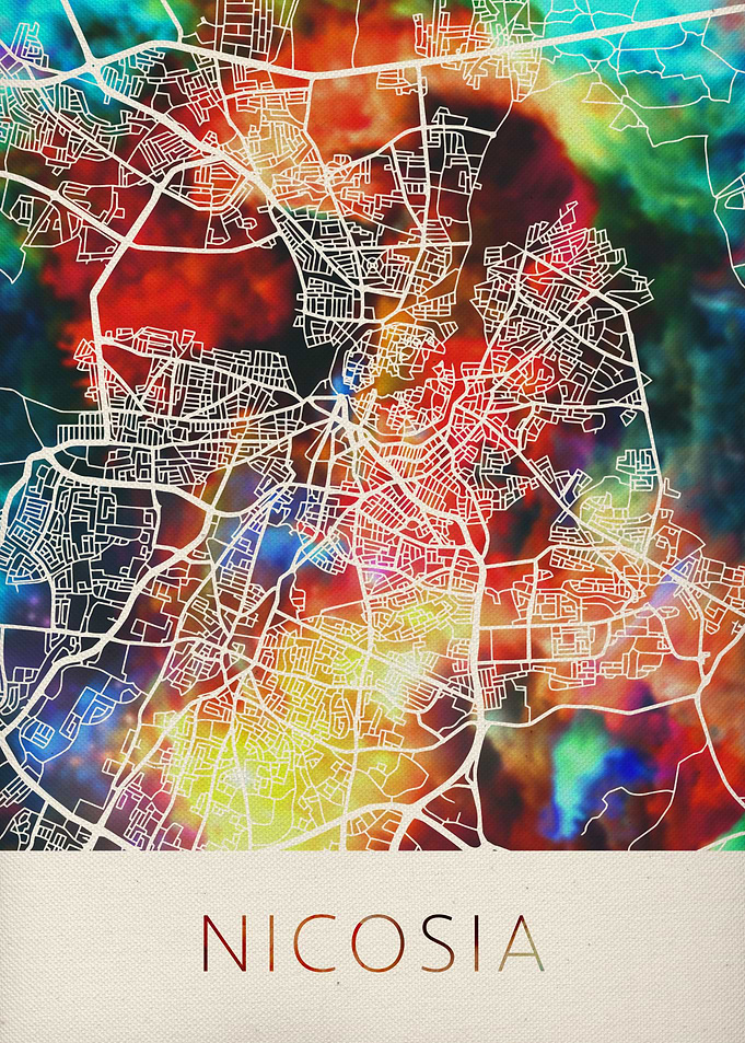 Nicosia Watercolor Map