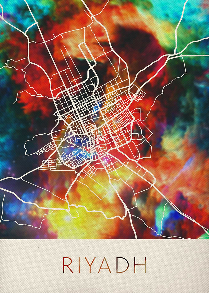 Riyadh Watercolor City Map