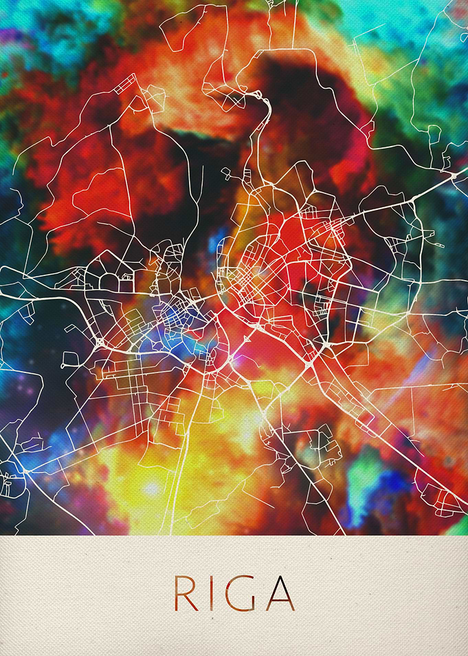 Riga Watercolor City Map