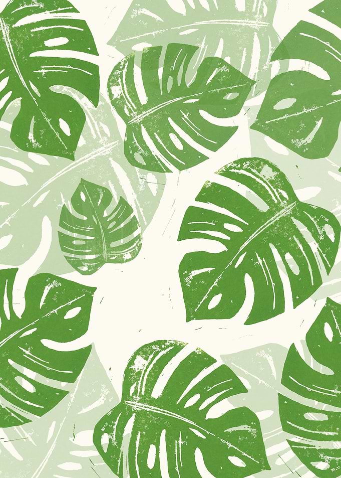 Linocut Monstera Green