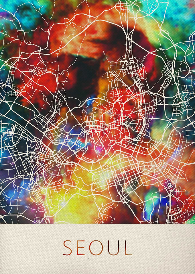 Seoul Watercolor City Map