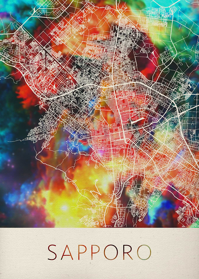 Sapporo Watercolor Map