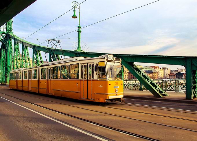 The tram is moving