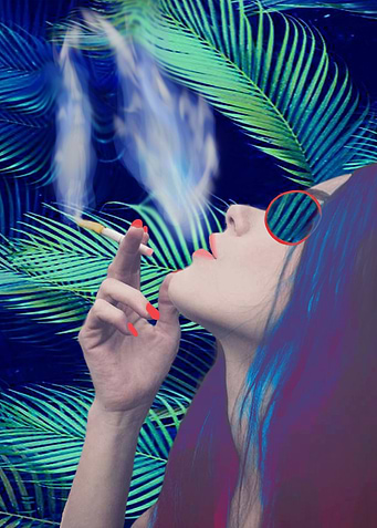Underneath the palm leaves