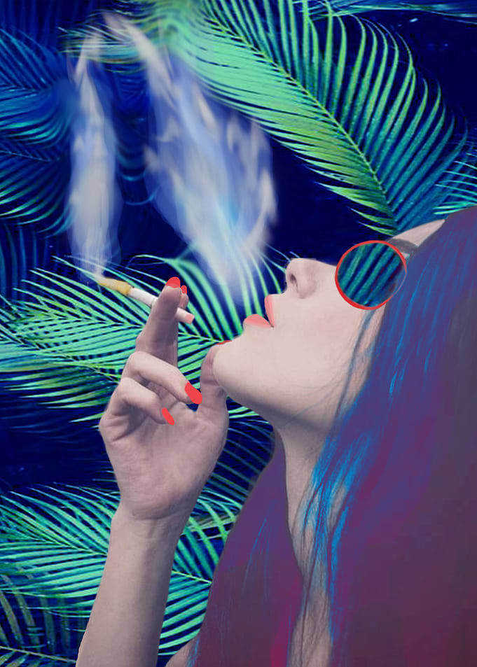 Underneath the palm leaves