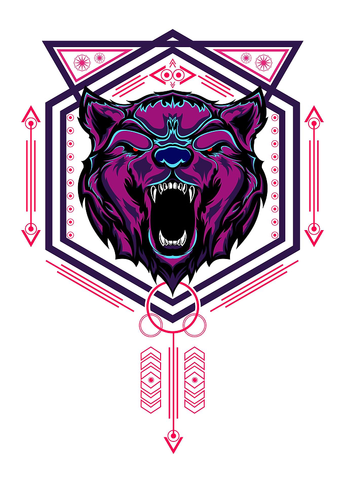 Purple Bear Head geometric
