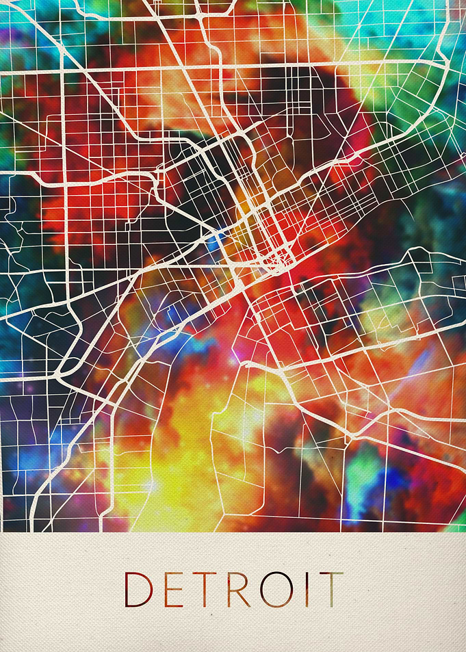 Detroit Watercolor Map