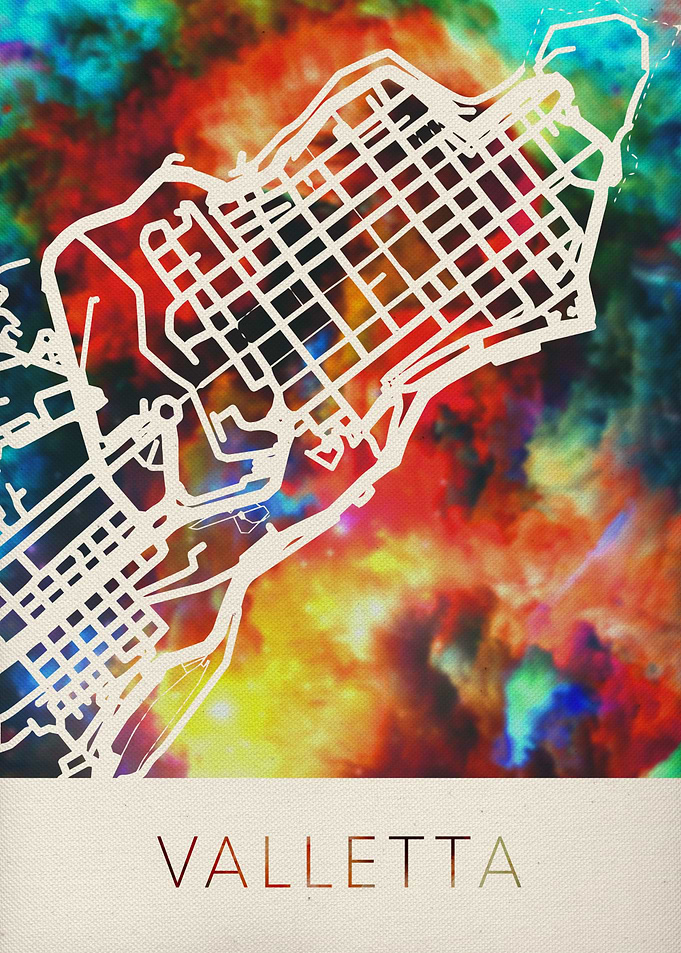 Valletta Watercolor Map