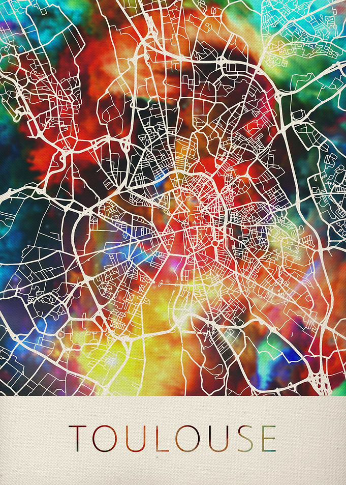 Toulouse Watercolor Map